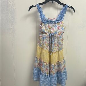 Jona‎ Michelle Blue and Yellow Spaghetti Strap Sundress